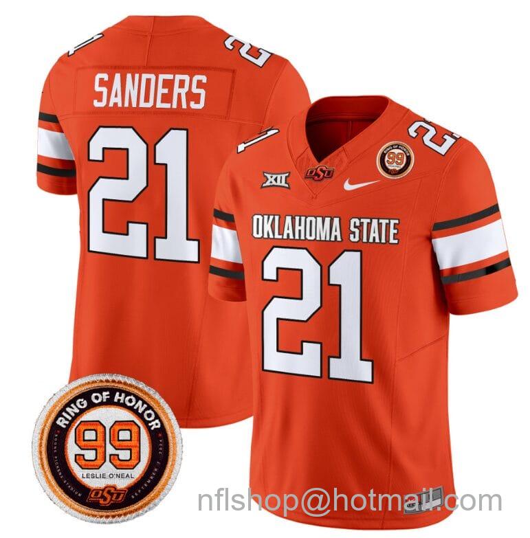 Men's Nike Barry Sanders Jersey #21 Oklahoma State Cowboys Leslie O'neal Patch Vapor Limited College Football Stitched Orange