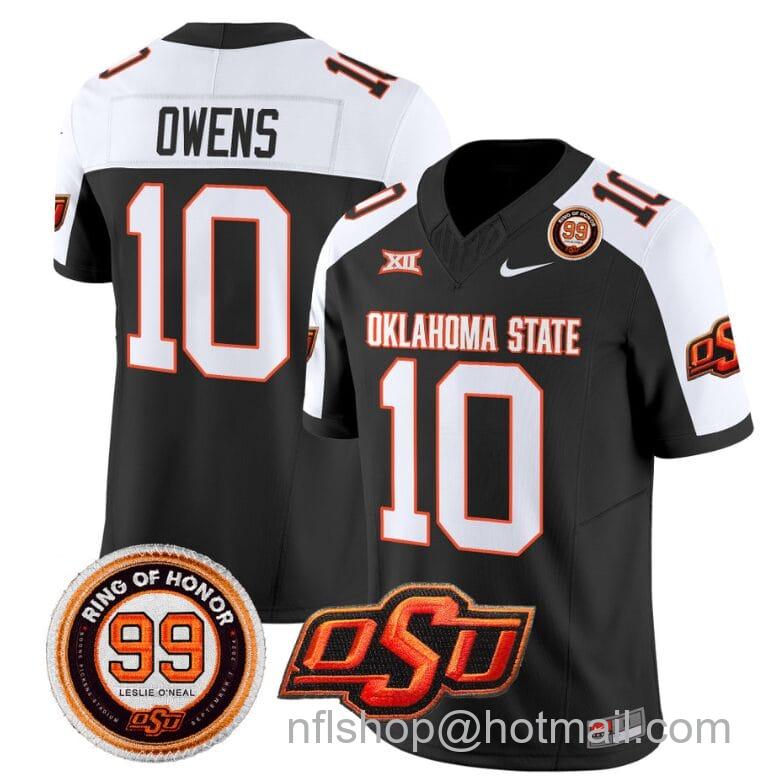 Men's Nike Rashod Owens Jersey #10 Oklahoma State Cowboys Leslie O'neal Patch Vapor Limited College Football Stitched Black Alternate