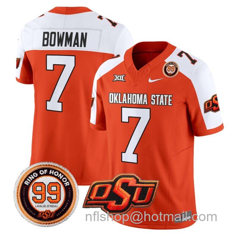 Men's Nike Alan Bowman Jersey #7 Oklahoma State Cowboys Leslie O'neal Patch Vapor Limited College Football Stitched Orange Alternate