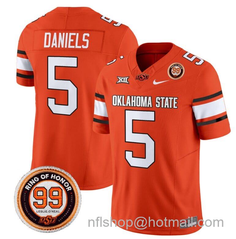 Men's Nike Kendal Daniels Jersey #5 Oklahoma State Cowboys Leslie O'neal Patch Vapor Limited College Football Stitched Orange