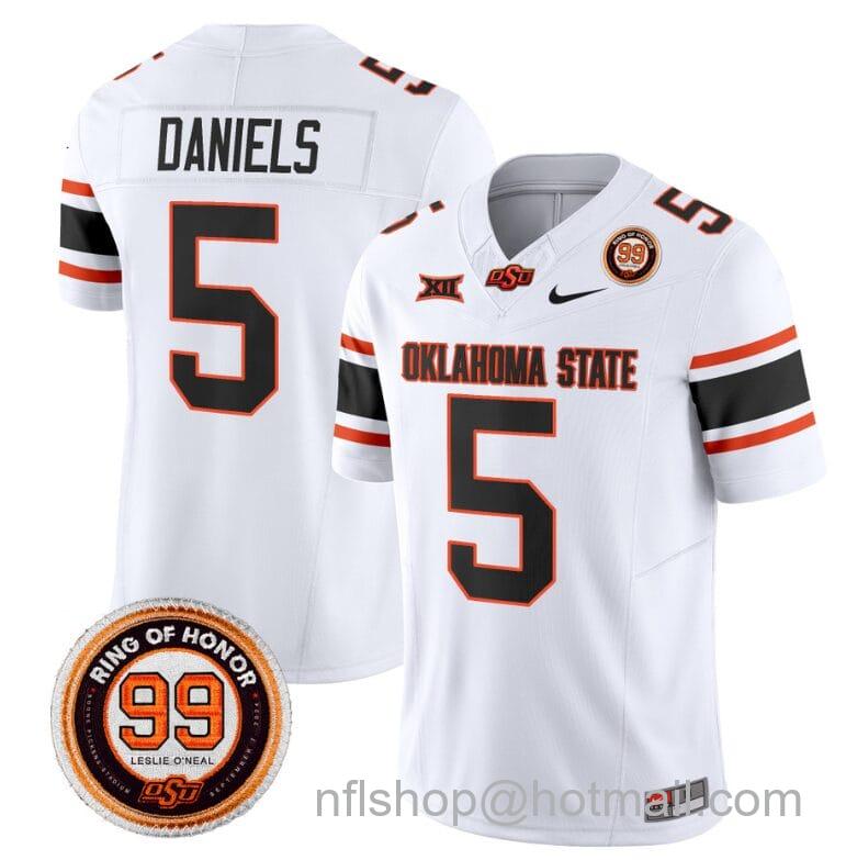 Men's Nike Kendal Daniels Jersey #5 Oklahoma State Cowboys Leslie O'neal Patch Vapor Limited College Football Stitched White