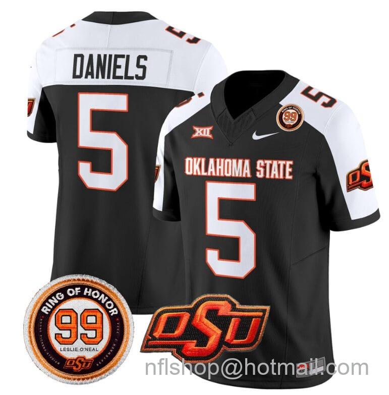 Men's Nike Kendal Daniels Jersey #5 Oklahoma State Cowboys Leslie O'neal Patch Vapor Limited College Football Stitched Black Alternate