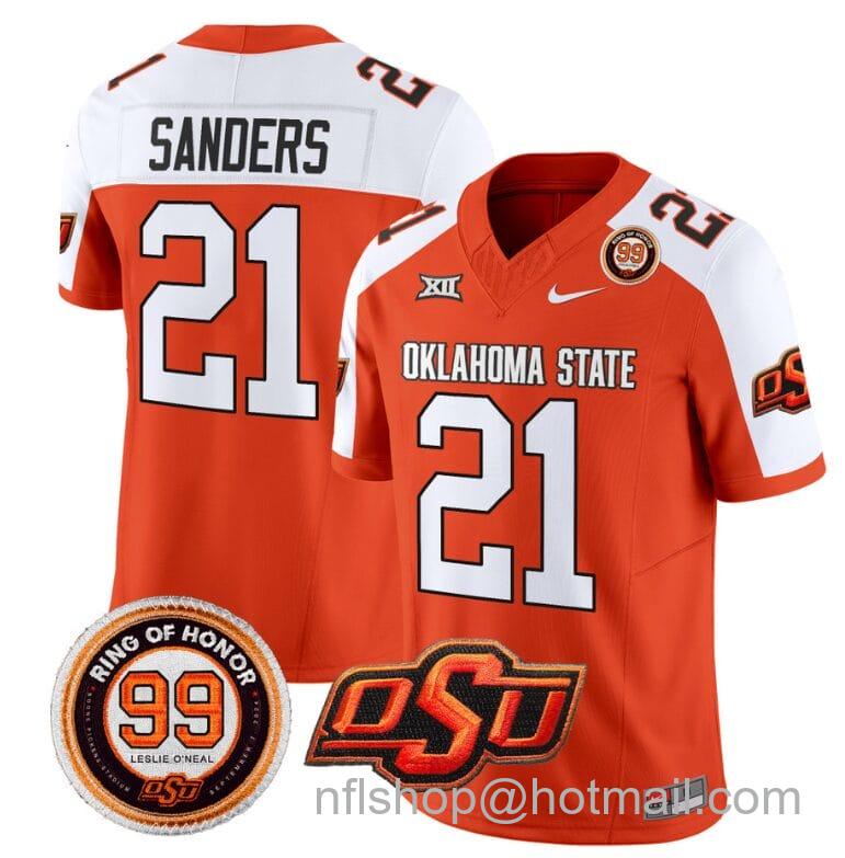 Men's Nike Barry Sanders Jersey #21 Oklahoma State Cowboys Leslie O'neal Patch Vapor Limited College Football Stitched Orange Alternate