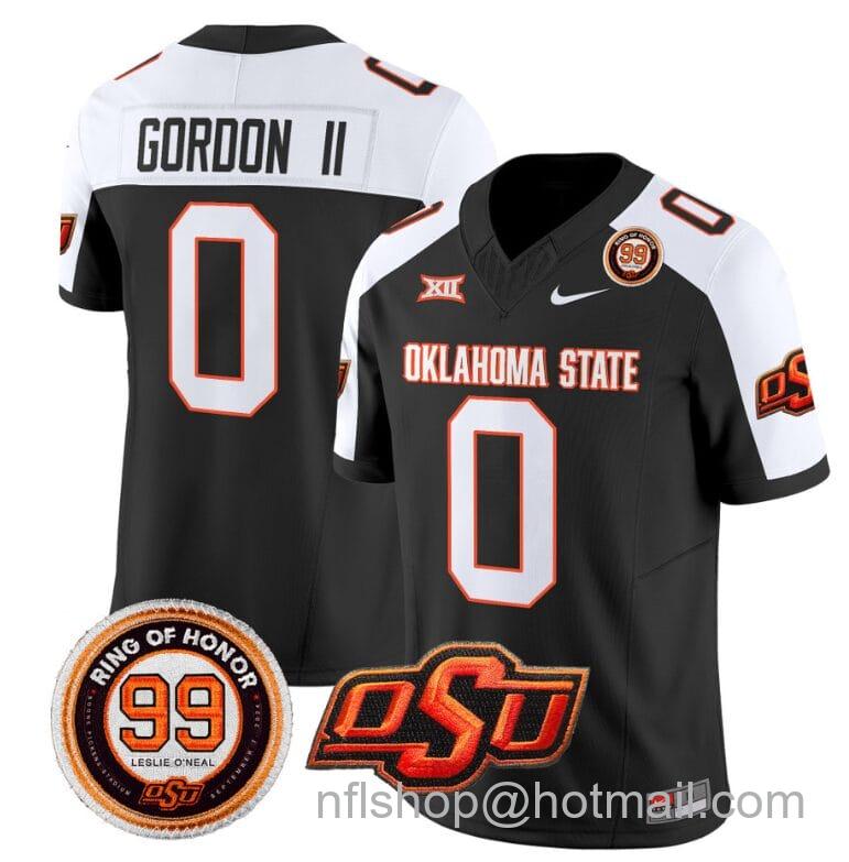 Men's Nike Ollie Gordon II Jersey #0 Oklahoma State Cowboys Leslie O'neal Patch Vapor Limited College Football Stitched Black Alternate