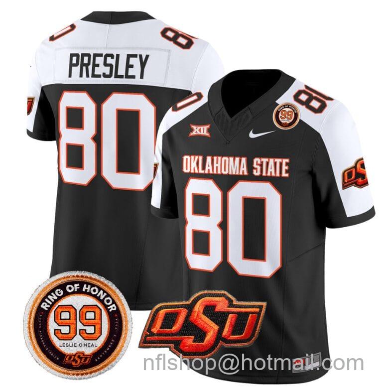 Men's Nike Brennan Presley Jersey #80 Oklahoma State Cowboys Leslie O'neal Patch Vapor Limited College Football Stitched Black Alternate