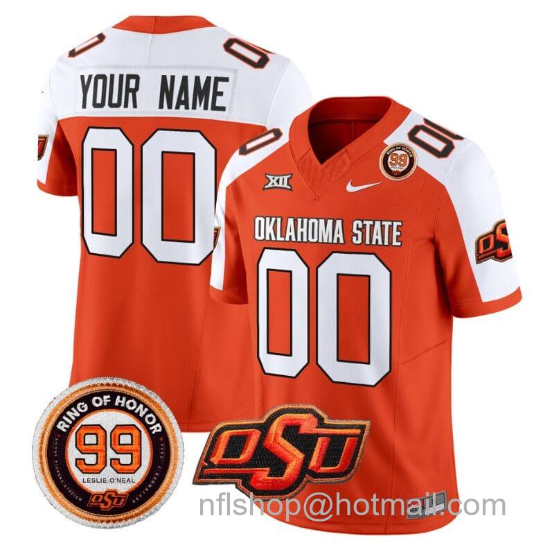 Men's Nike Custom Oklahoma State Cowboys Jersey Name and Number Leslie O'neal Patch Vapor Limited College Football Stitched Orange Alternate