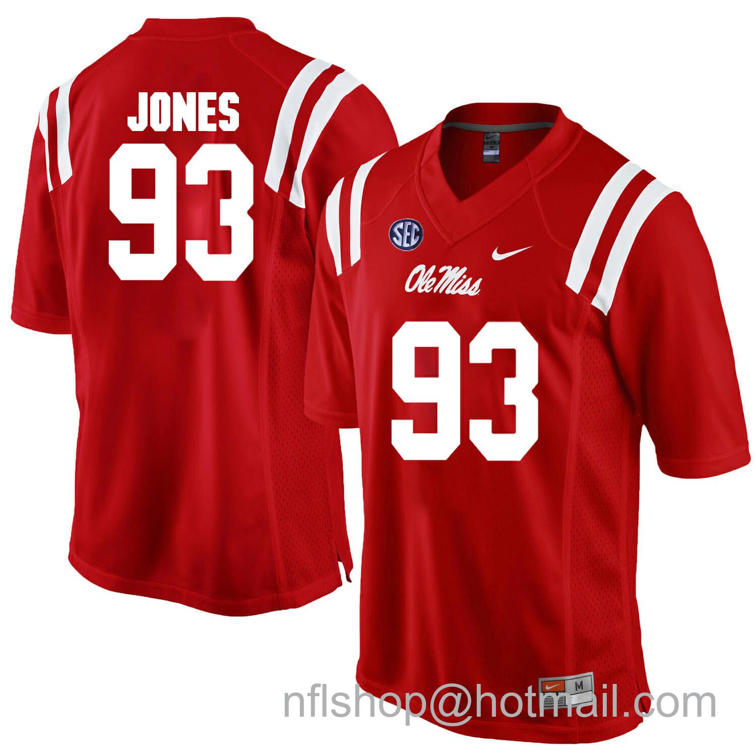 Men's Nike Ole Miss Rebels #93 D.J. Jones NCAA College Football Jersey Red