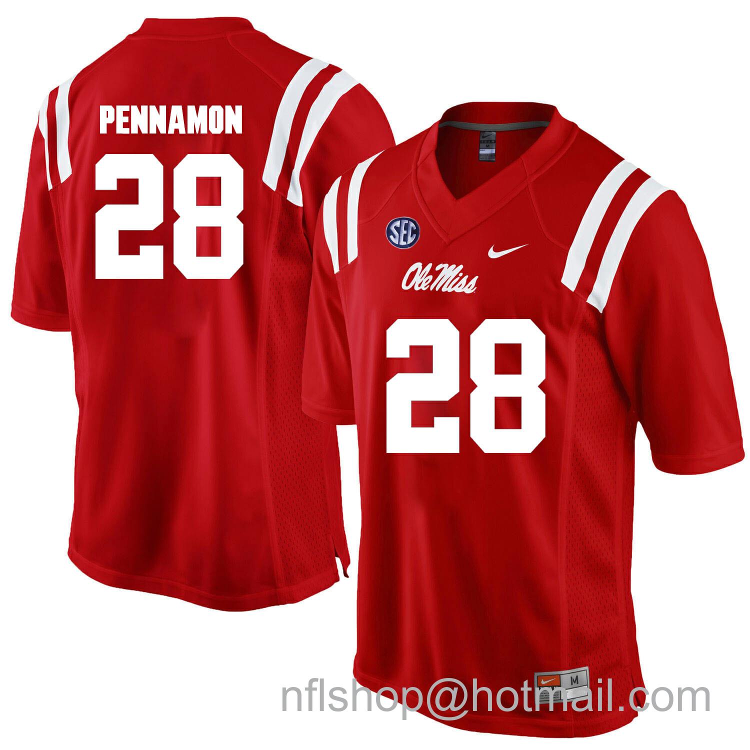 Men's Nike Ole Miss Rebels #28 D'Vaughn Pennamon College Football Jersey Red