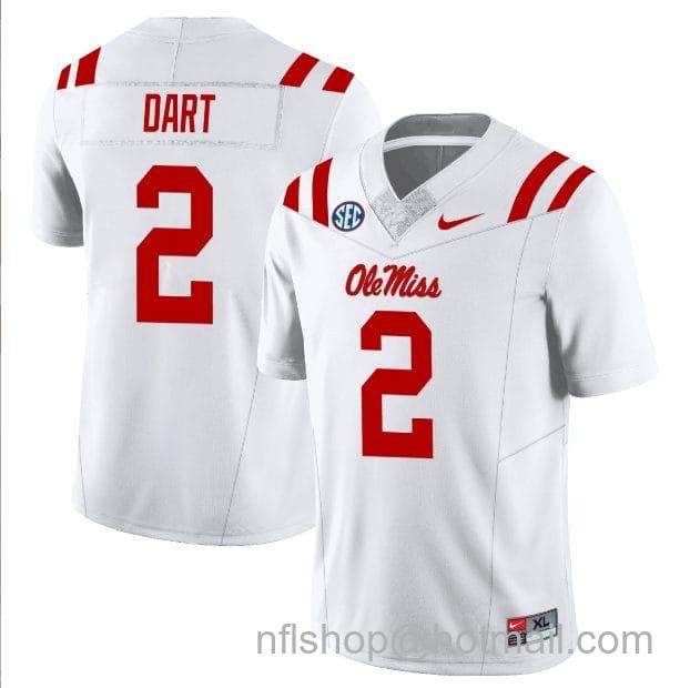 Men's Nike Jaxson Dart Jersey #2 Ole Miss Rebels Football All Stitched White