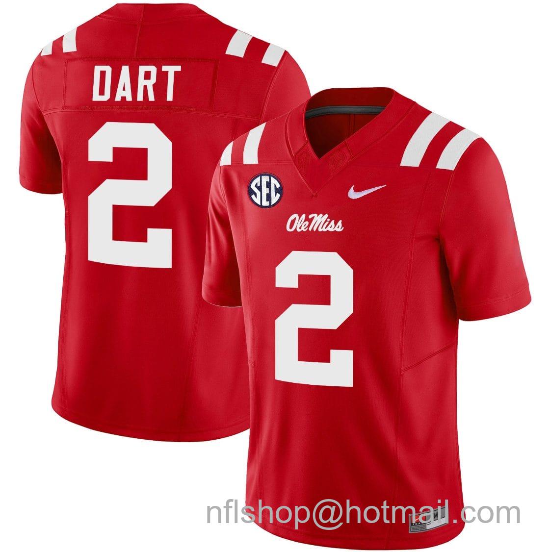 Men's Nike Jaxson Dart Jersey #2 Ole Miss Rebels Football Vapor Limited All Stitched Red