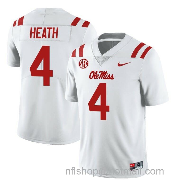 Men's Nike Ole Miss Rebels Malik Heath Jersey #4 College Football All Stitched White