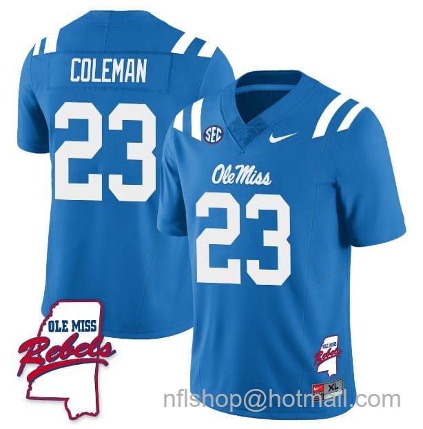 Men's Nike Khari Coleman Jersey #23 Ole Miss Rebels Football Ole Map All Stitched Blue