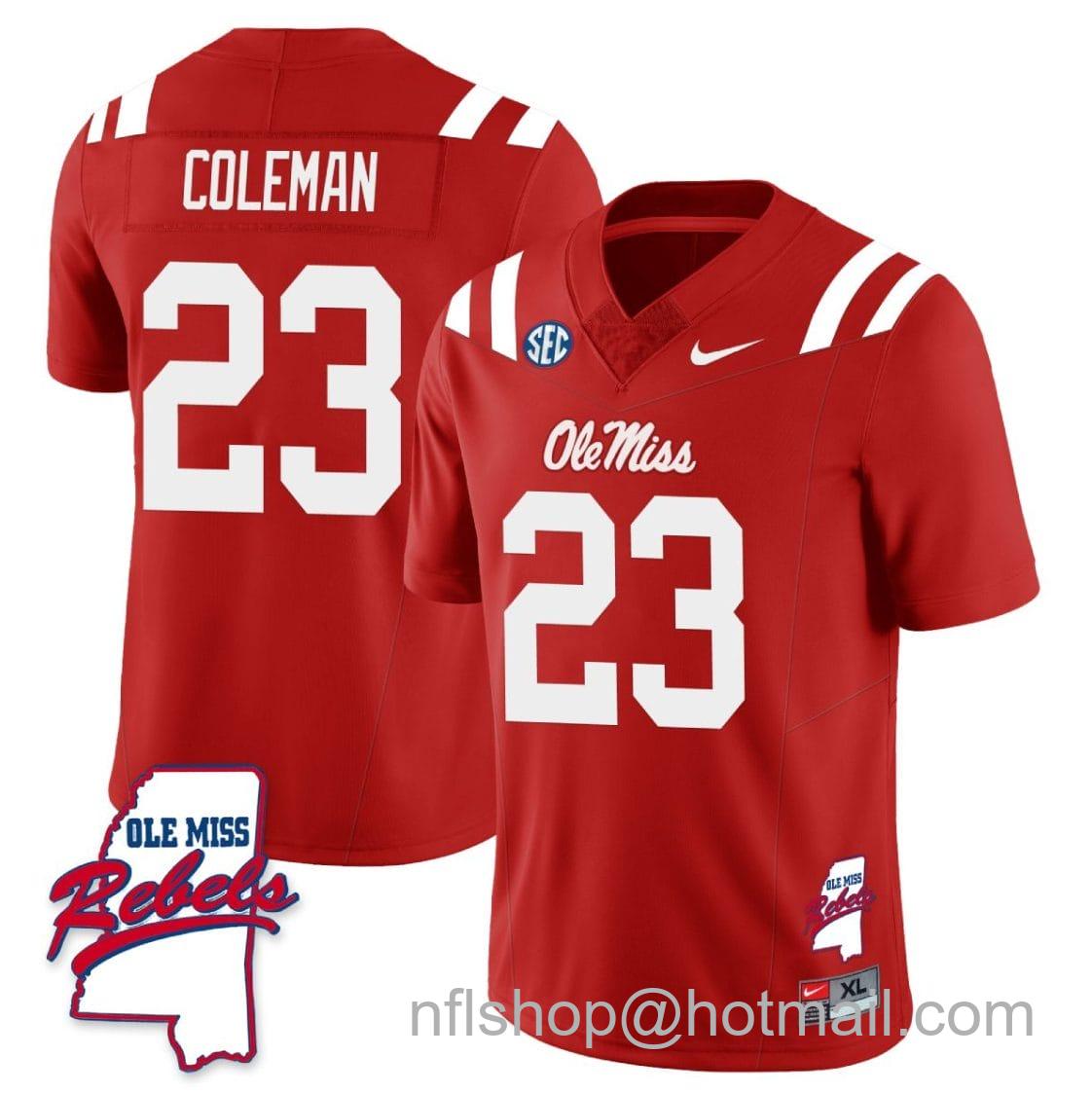 Men's Nike Khari Coleman Jersey #23 Ole Miss Rebels Football Ole Map All Stitched Red