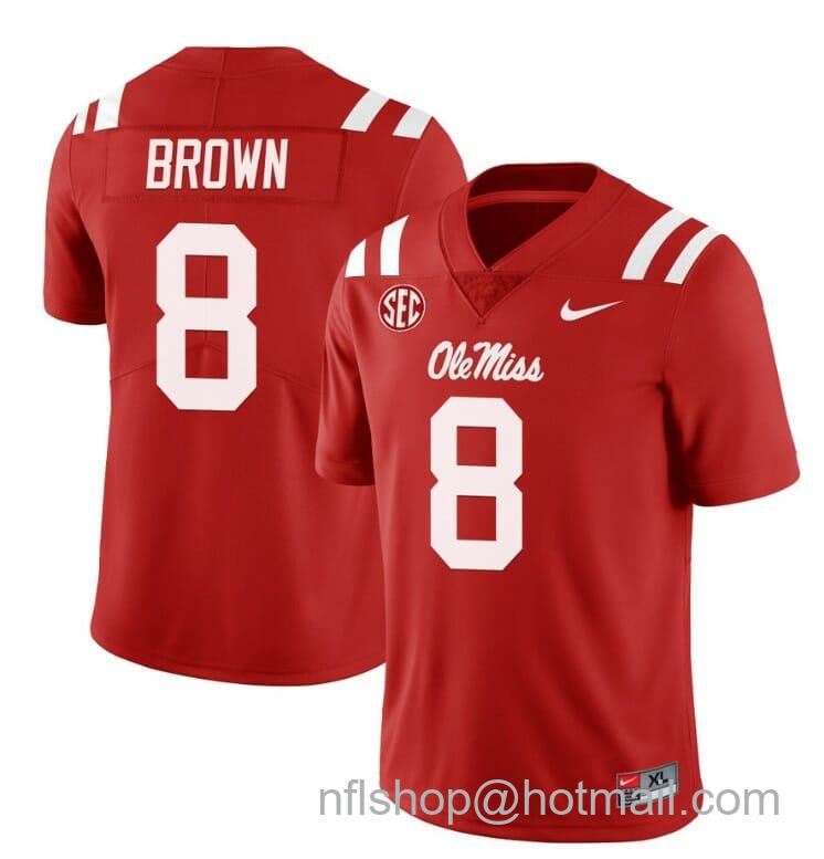 Men's Nike Ole Miss Rebels Troy Brown Jersey #8 College Football All Stitched Red