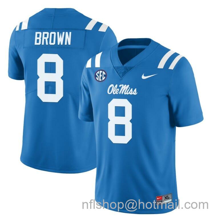 Men's Nike Ole Miss Rebels Troy Brown Jersey #8 College Football All Stitched Light Blue