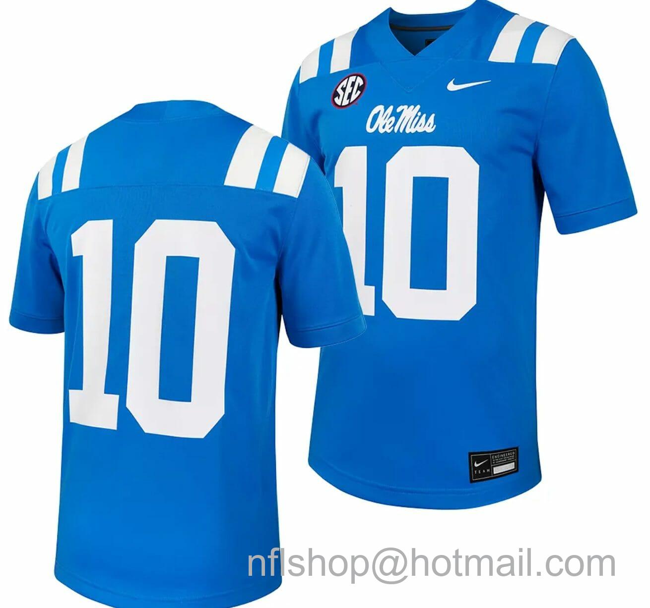 Men's Nike Ole Miss Rebels Jersey #10 Untouchable Alternate College Football 2023 Blue