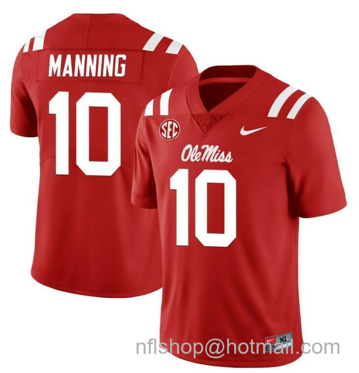 Men's Nike Ole Miss Rebels Eli Manning Jersey #10 College Football All Stitched Red