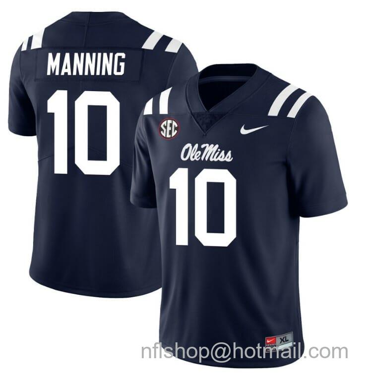 Men's Nike Ole Miss Rebels Eli Manning Jersey #10 College Football All Stitched Navy