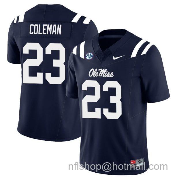 Men's Nike Khari Coleman Jersey #23 Ole Miss Rebels Football Ole Map All Stitched Navy