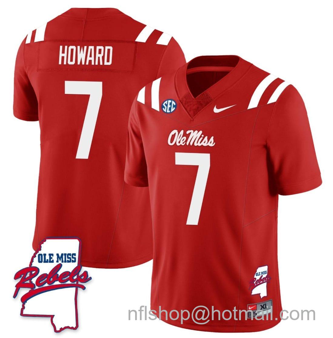 Men's Nike Walker Howard Jersey #7 Ole Miss Rebels Football Ole Map All Stitched Red