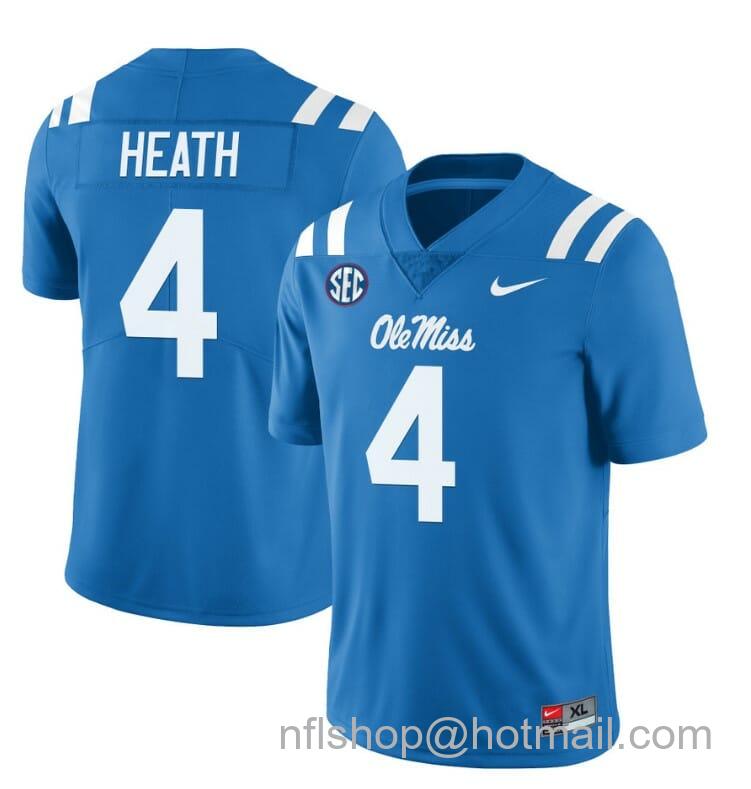 Men's Nike Ole Miss Rebels Malik Heath Jersey #4 College Football All Stitched Light Blue