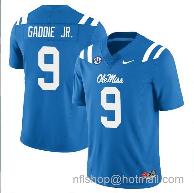 Men's Nike DeShawn Gaddie Jr Jersey #9 Ole Miss Rebels Football All Stitched Blue