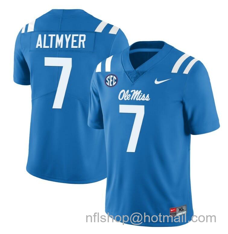 Men's Nike Ole Miss Rebels Luke Altmyer Jersey #7 College Football All Stitched Light Blue