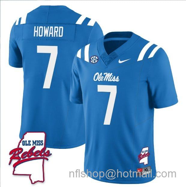 Men's Nike Walker Howard Jersey #7 Ole Miss Rebels Football Ole Map All Stitched Blue