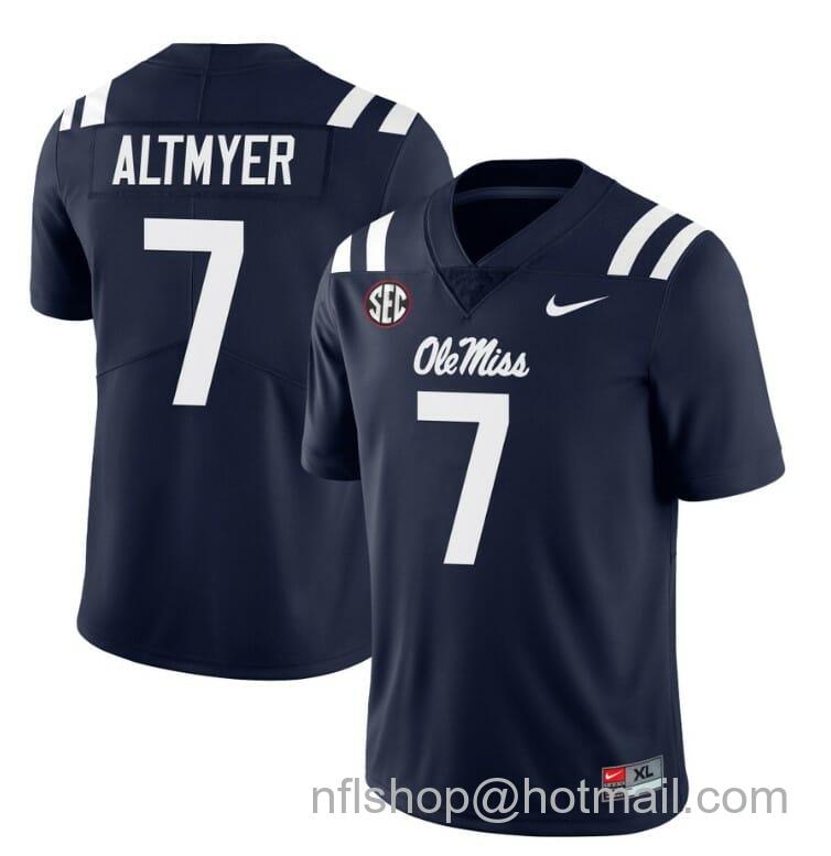 Men's Nike Ole Miss Rebels Luke Altmyer Jersey #7 College Football All Stitched Navy