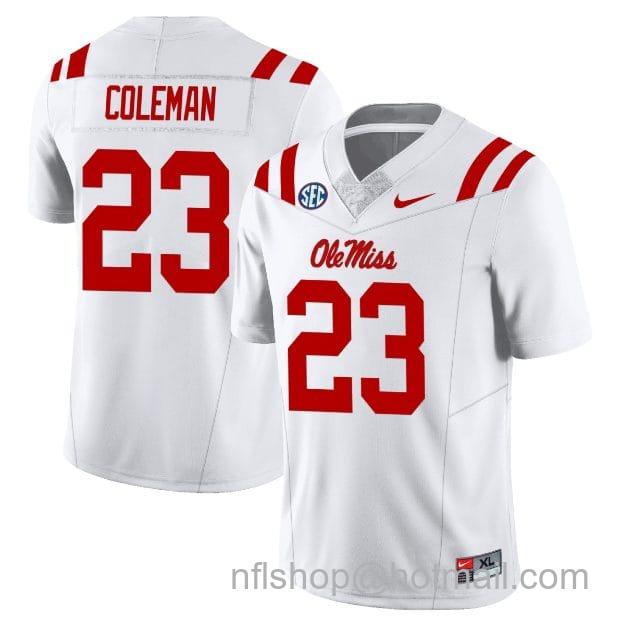 Men's Nike Khari Coleman Jersey #23 Ole Miss Rebels Football All Stitched White