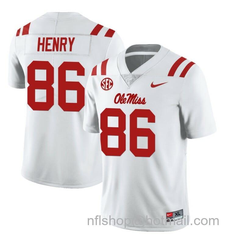 Men's Nike Ole Miss Rebels JJ Henry Jersey #86 College Football All Stitched White