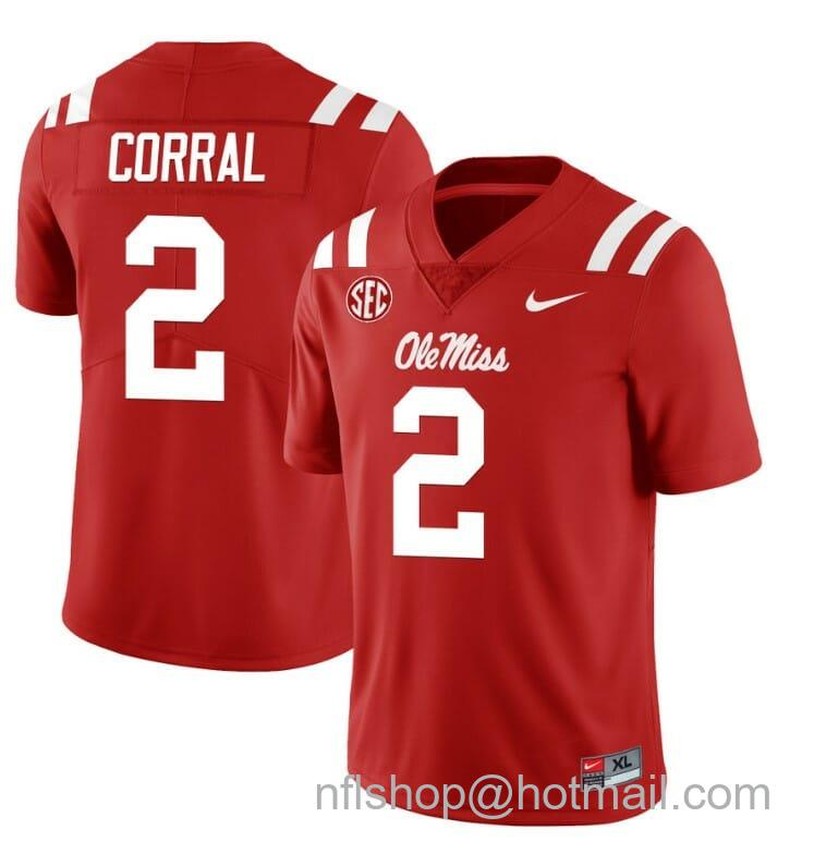 Men's Nike Ole Miss Rebels Matt Corral Jersey #2 College Football All Stitched Red