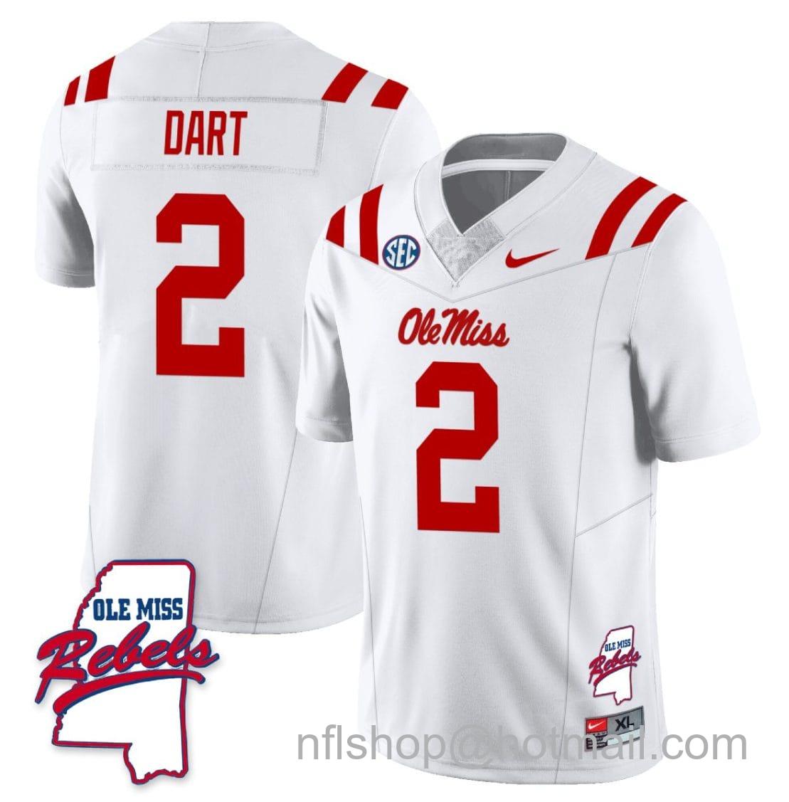 Men's Nike Jaxson Dart Jersey #2 Ole Miss Rebels Football Ole Map All Stitched White