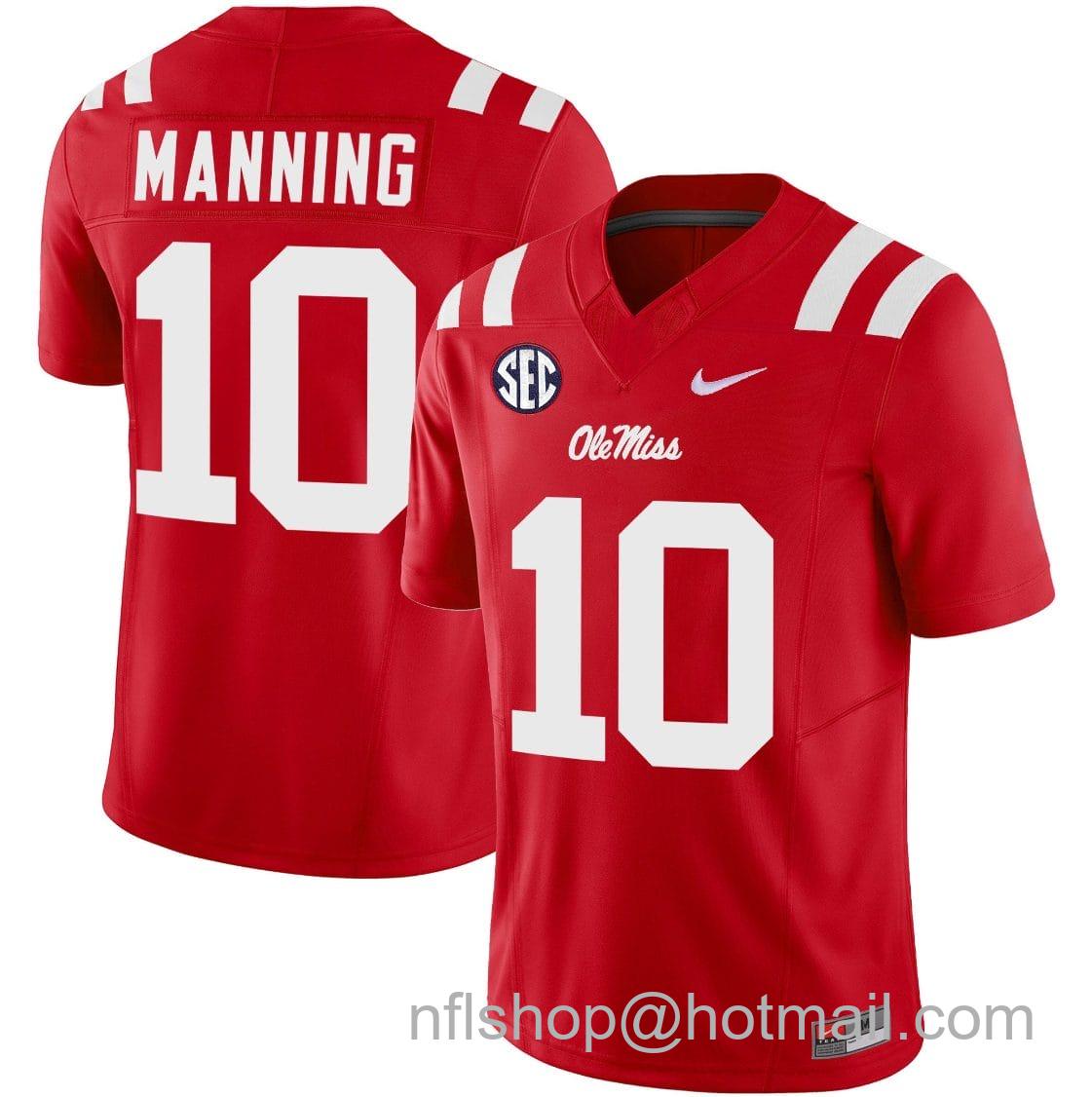 Men's Nike Eli Manning Jersey #10 Ole Miss Rebels Football Vapor Limited All Stitched Red