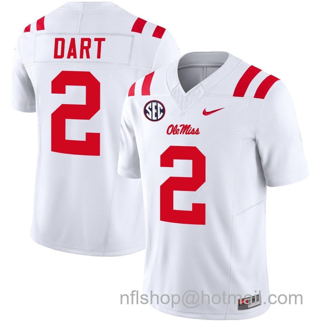 Men's Nike Jaxson Dart Jersey #2 Ole Miss Rebels Football Vapor Limited All Stitched White