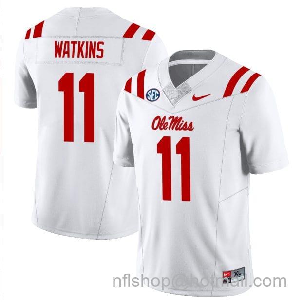 Men's Nike Jordan Watkins Jersey #11 Ole Miss Rebels Football All Stitched White