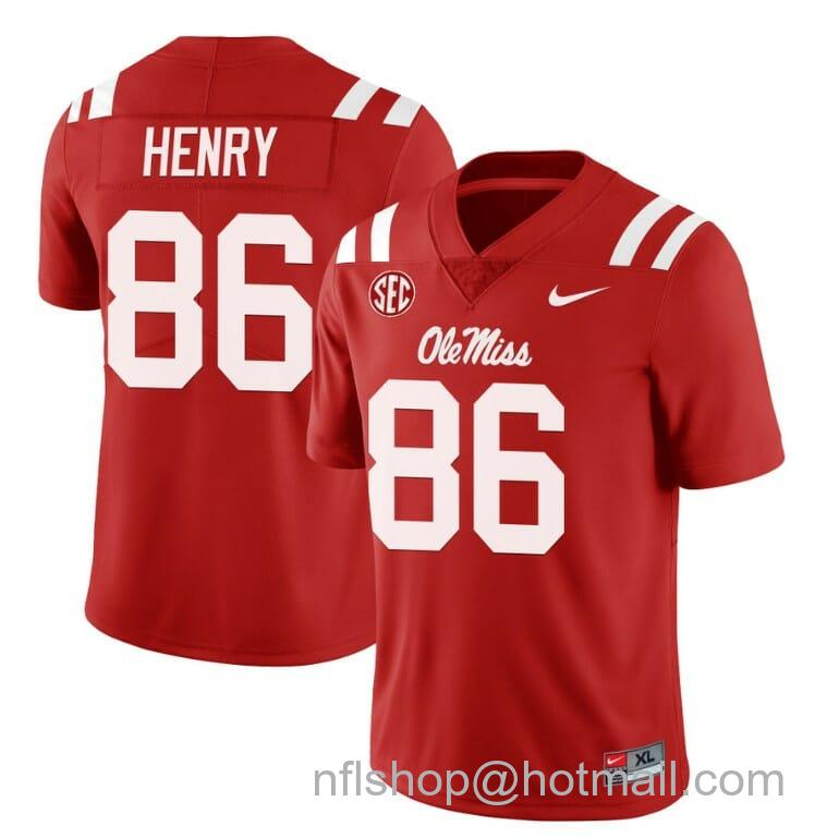 Men's Nike Ole Miss Rebels JJ Henry Jersey #86 College Football All Stitched Red