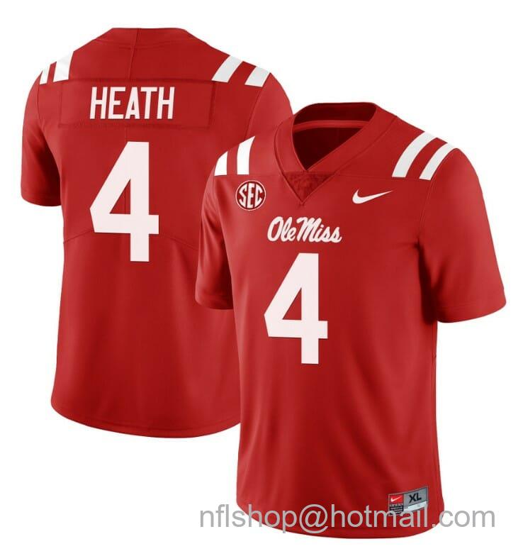 Men's Nike Ole Miss Rebels Malik Heath Jersey #4 College Football All Stitched Red