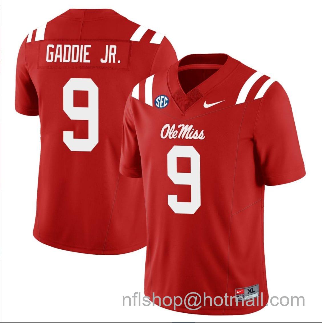 Men's Nike DeShawn Gaddie Jr Jersey #9 Ole Miss Rebels Football All Stitched Red