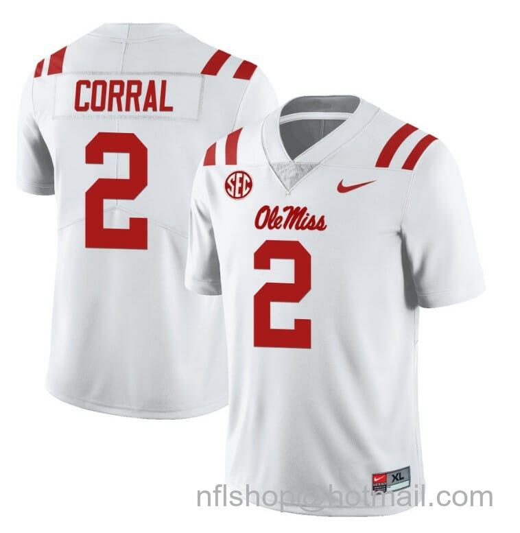 Men's Nike Ole Miss Rebels Matt Corral Jersey #2 College Football All Stitched White