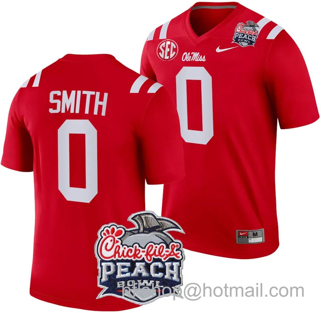 Men's Nike Deion Smith Jersey #0 Ole Miss Rebels Peach Bowl Patch 2024 College Football Red