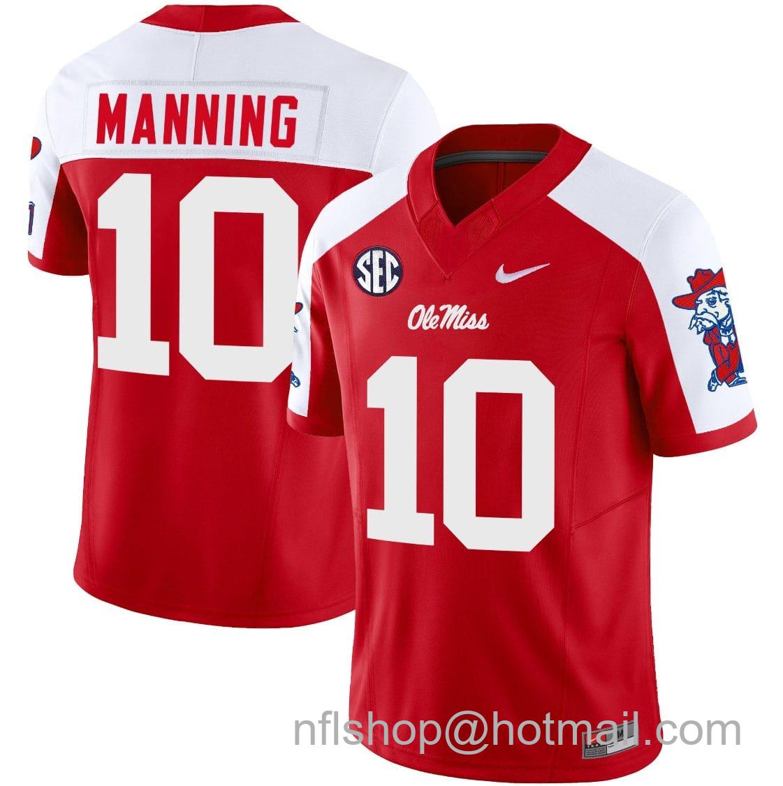 Men's Nike Eli Manning Jersey #10 Ole Miss Rebels Football Vapor Limited All Stitched Red Alternate