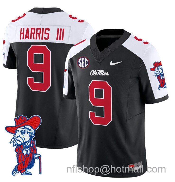 Men's Nike Tre Harris Jersey #9 Ole Miss Rebels Vapor Limited College Football Stitched Black Alternate