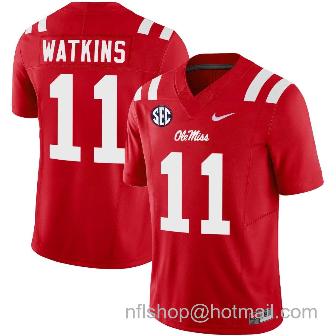 Men's Nike Jordan Watkins Jersey #11 Ole Miss Rebels Football Vapor Limited All Stitched Red