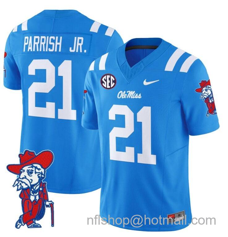 Men's Nike Henry Parrish Jr Jersey #21 Ole Miss Rebels Vapor Limited College Football Stitched Powder Blue