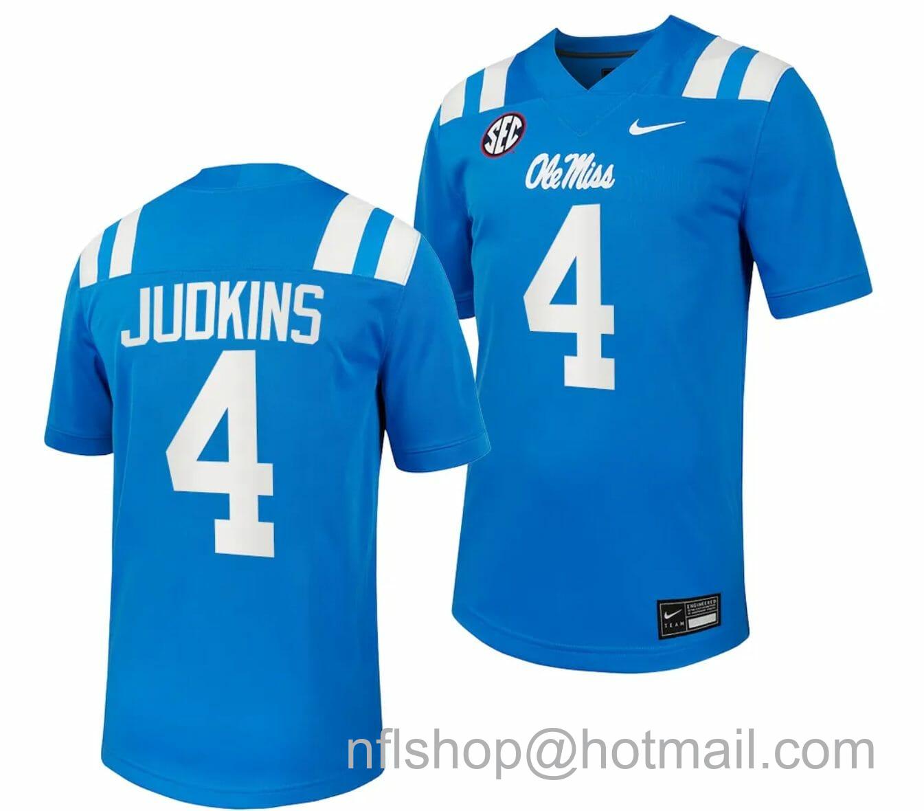 Men's Nike Ole Miss Rebels Quinshon Judkins Jersey #4 Untouchable College Football 2023 Powder Blue