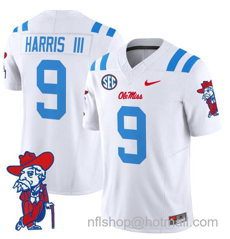 Men's Nike Tre Harris Jersey #9 Ole Miss Rebels Vapor Limited College Football Stitched 2024 White