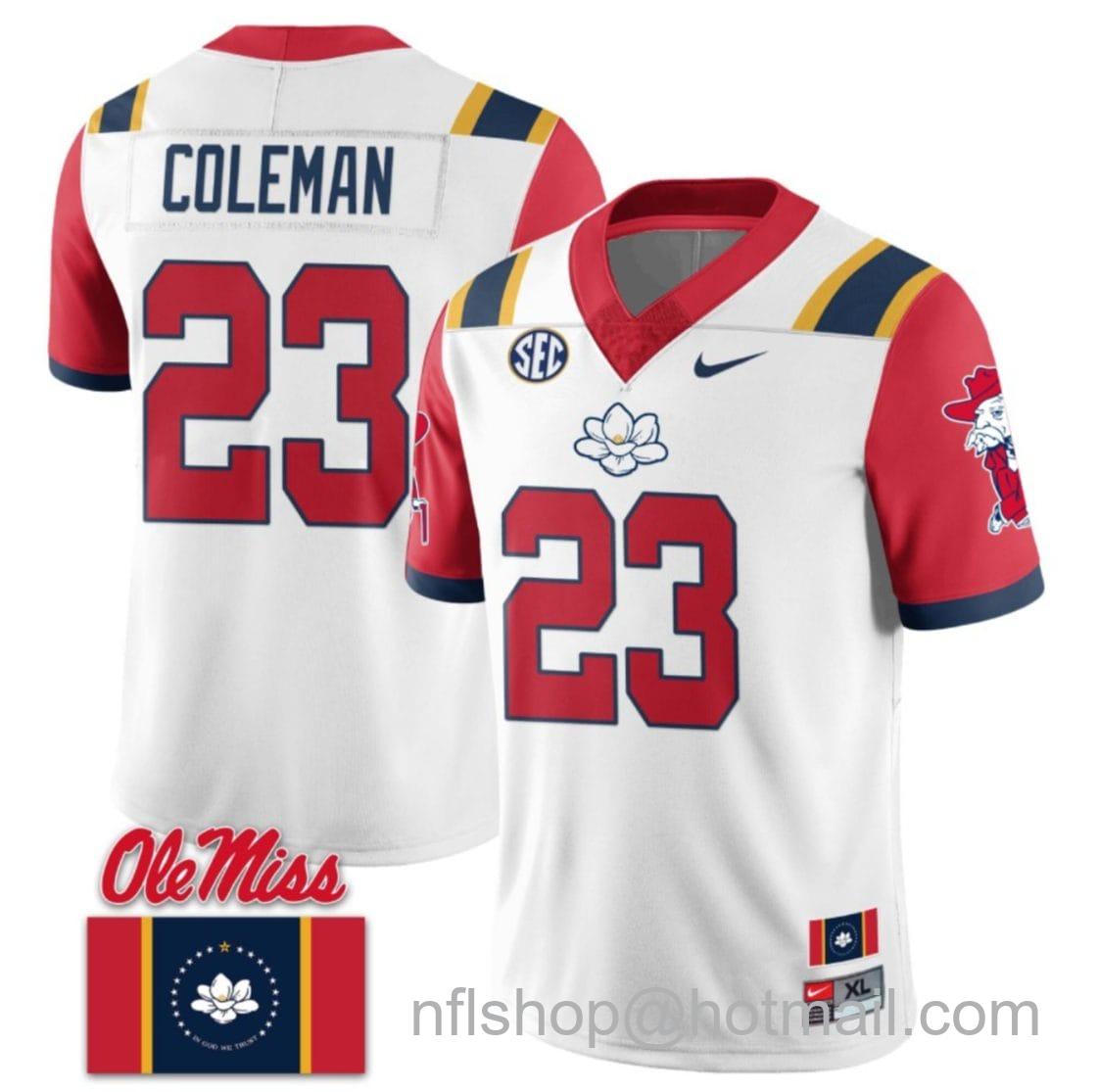 Men's Nike Khari Coleman Jersey #23 Ole Miss Rebels Football Ole Miss Flag All Stitched White 2