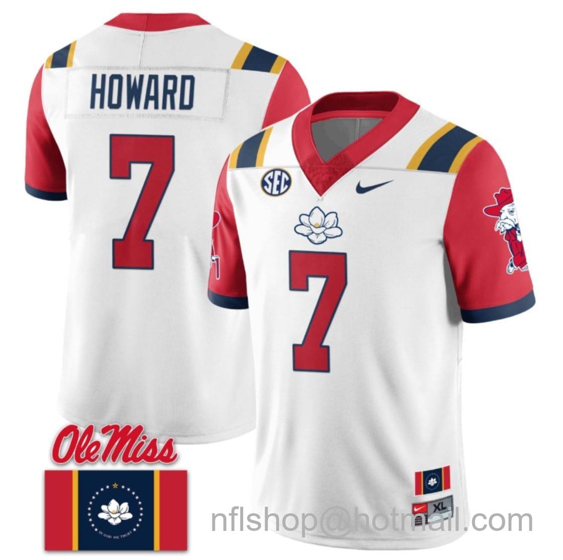 Men's Nike Walker Howard Jersey #7 Ole Miss Rebels Football Ole Miss Flag All Stitched White