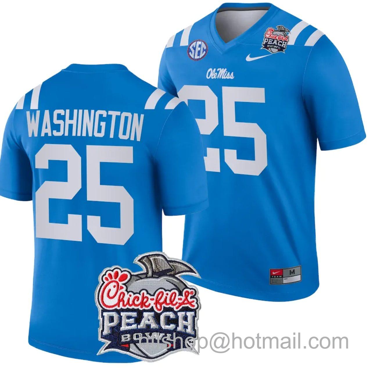 Men's Nike Trey Washington Jersey #25 Ole Miss Rebels Peach Bowl Patch 2024 College Football Blue